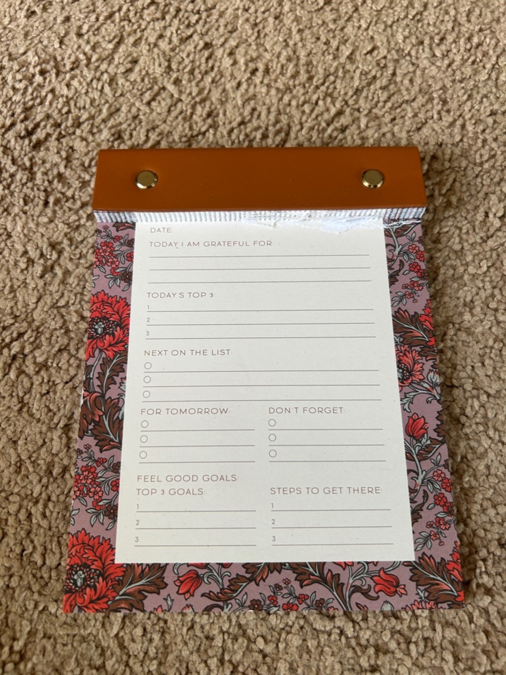 Anthropologie Floral Planner Notepad with Brown Top Binding